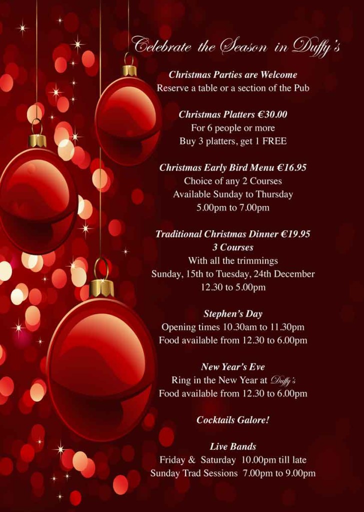DuffysMalahideChristmaspartiesLunchandDinnerMenus Duffys Pub
